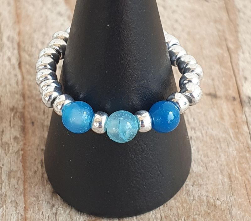 Bague  Extensible Agate Naturelle bleue 4mm
