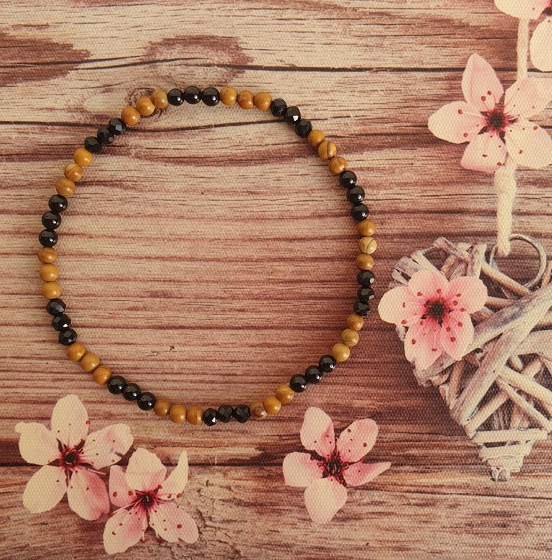 Bracelet de Cheville Easy  Jaspe Bois &amp; Obsidienne noire