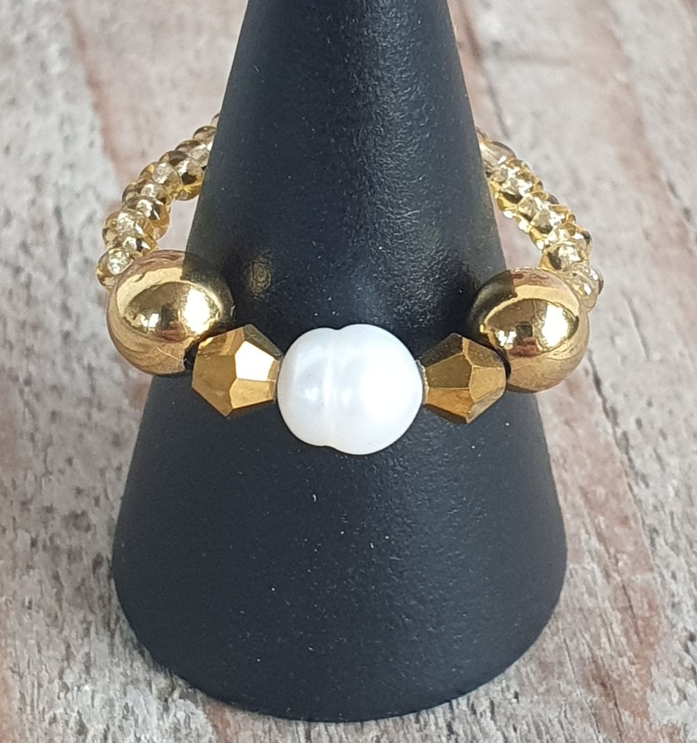 Bague PERLA perle d&#39;eau douce Naturelle Doré Shine
