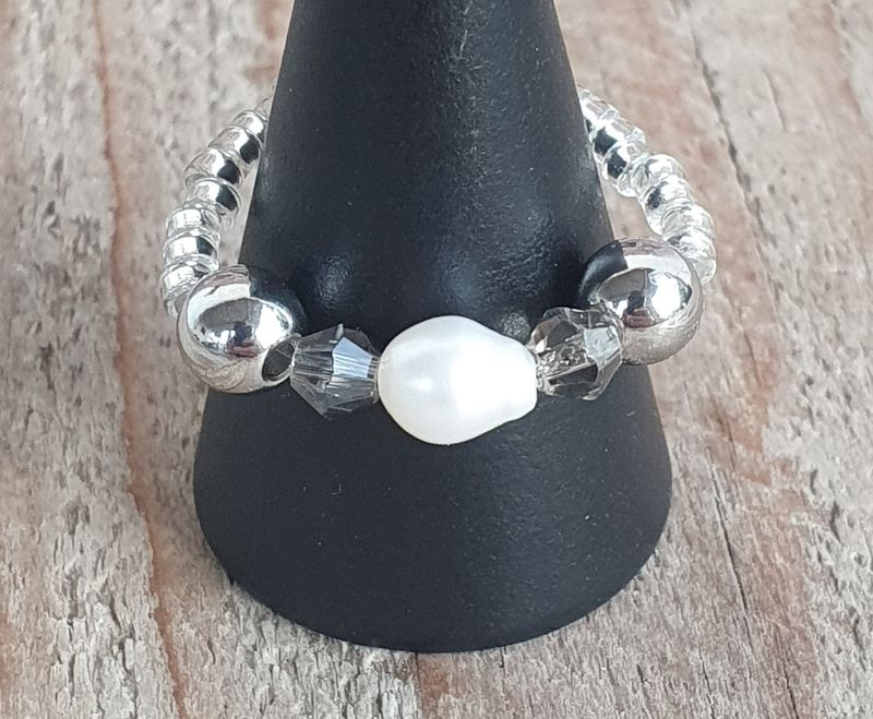 Bague PERLA perle d&#39;eau douce Naturelle Argenté Shine
