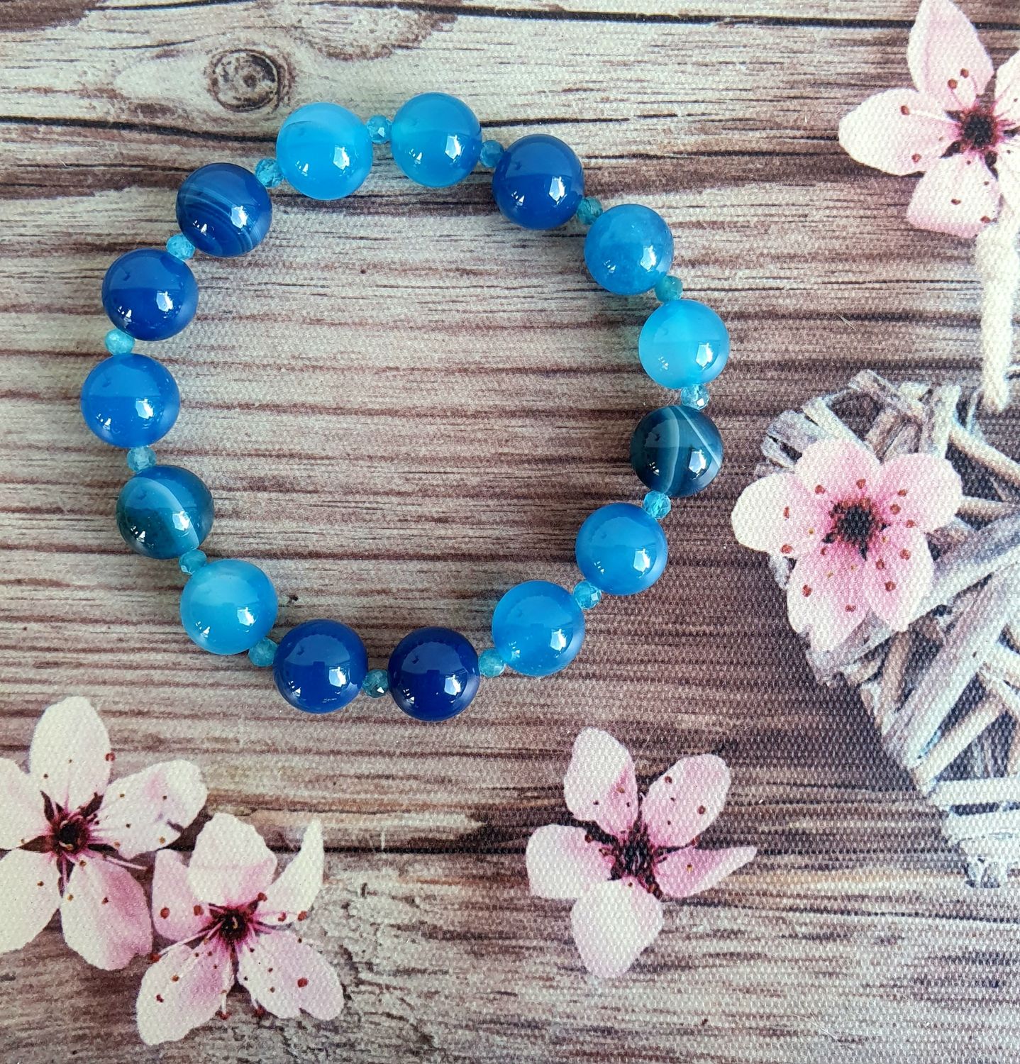 Bracelet 10mm Agate Bleue &amp; Apatite