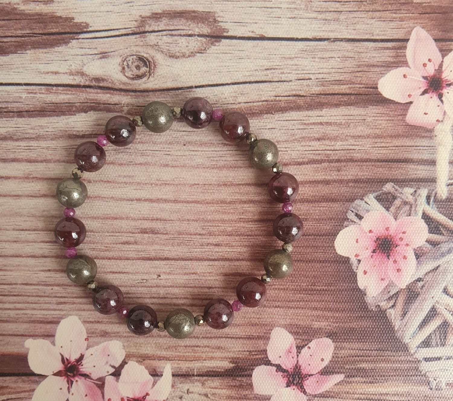 Bracelet Confiance et Equilibre Grenat/Rubis/Pyrite