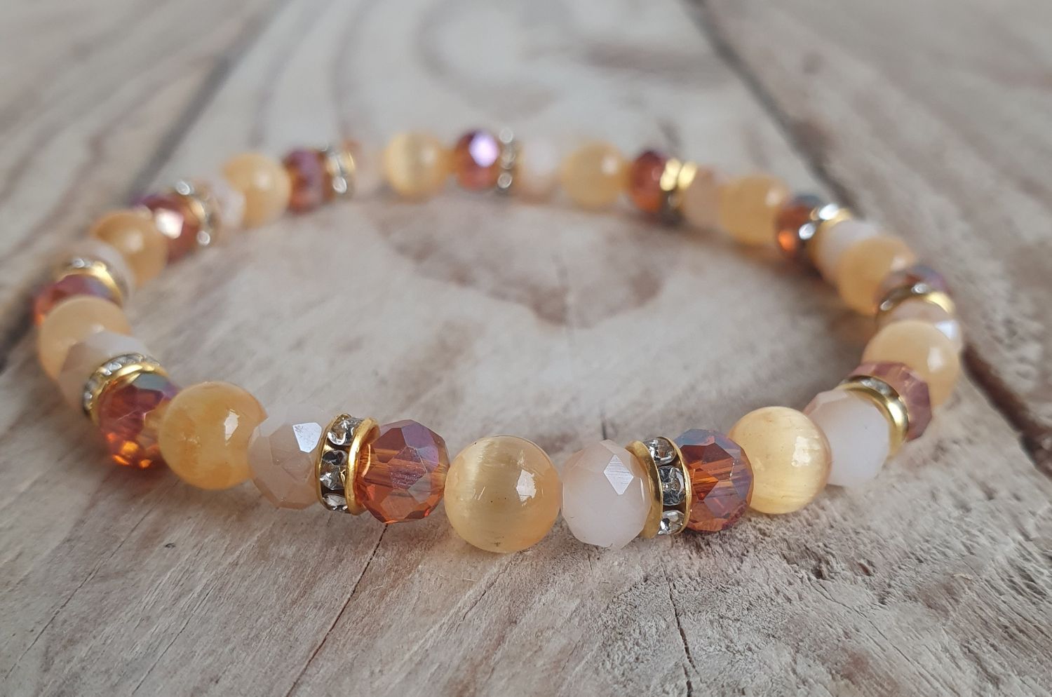 Sélénite Orange &amp; Cristal verre 6mm