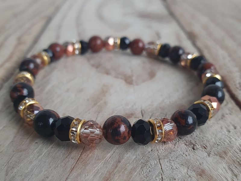 Obsidienne Mahogany &amp; Cristal verre 6mm
