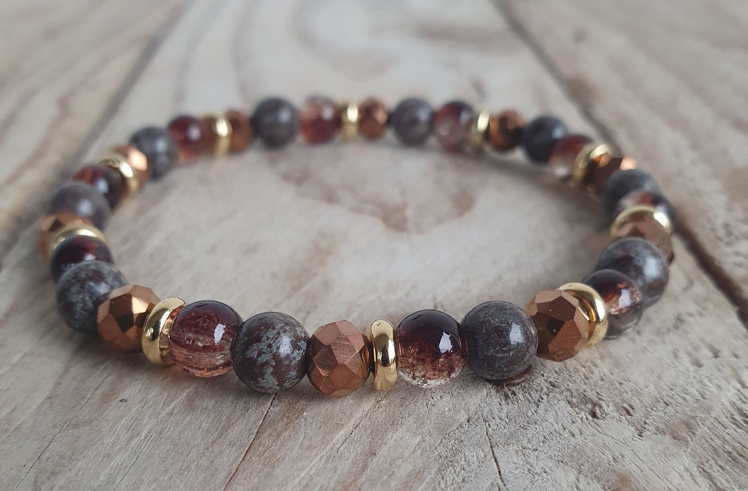 Obsidienne Flocon de Neige &amp; Cristal verre 6mm