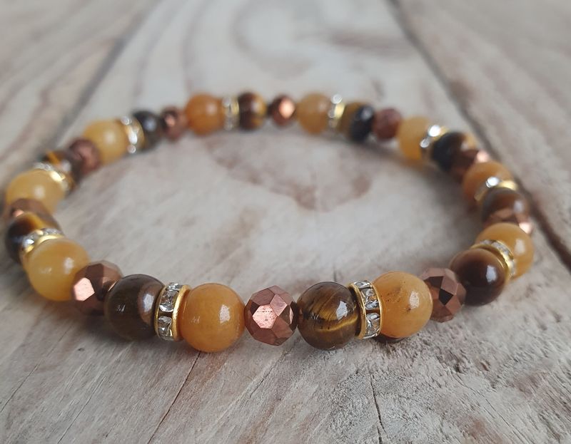 Agate Orange, Oeil de Tigre &amp; Cristal verre 6mm