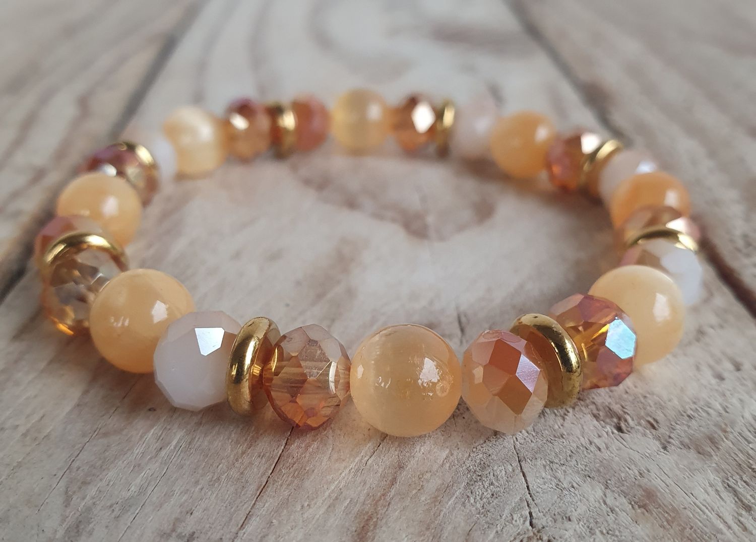 Sélénite Orange &amp; Cristal verre 8mm