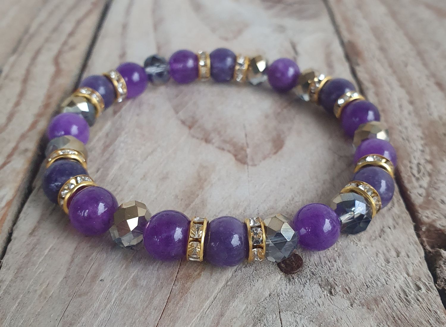 Lépidolite, Améthyste &amp; Cristal verre 8mm