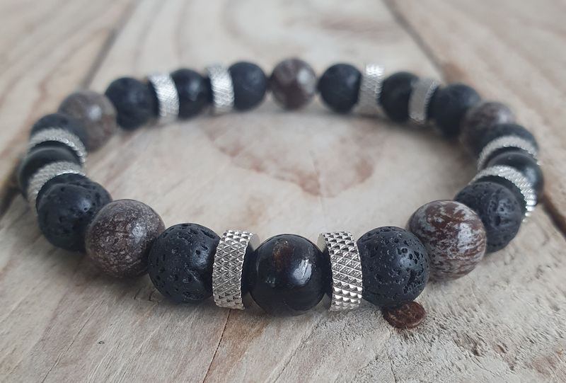 Obsidienne Flocon de neige, Biotite Mica A+ &amp; Pierre de Lave 8mm