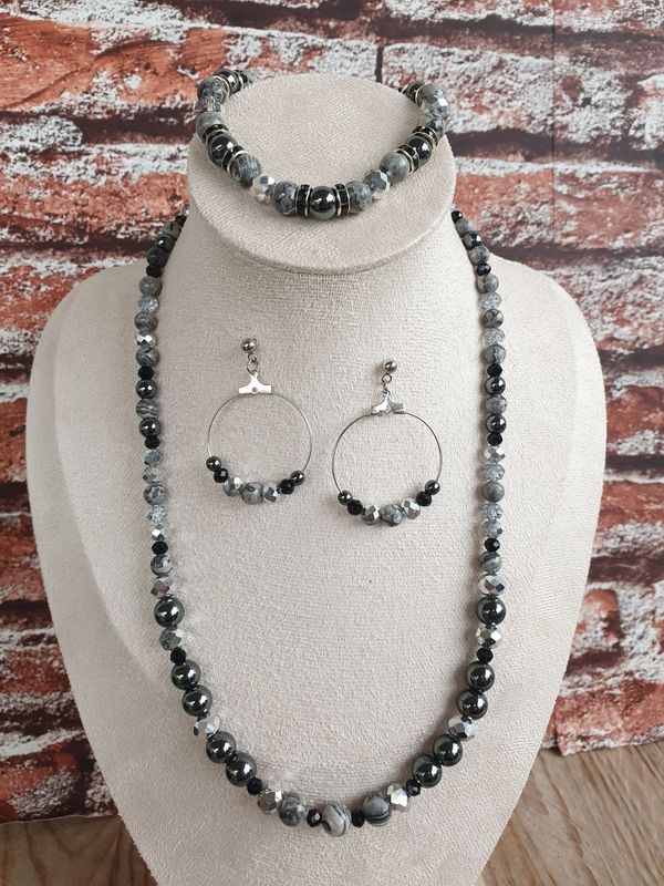 Parure Jaspe Picasso &amp; Hématite