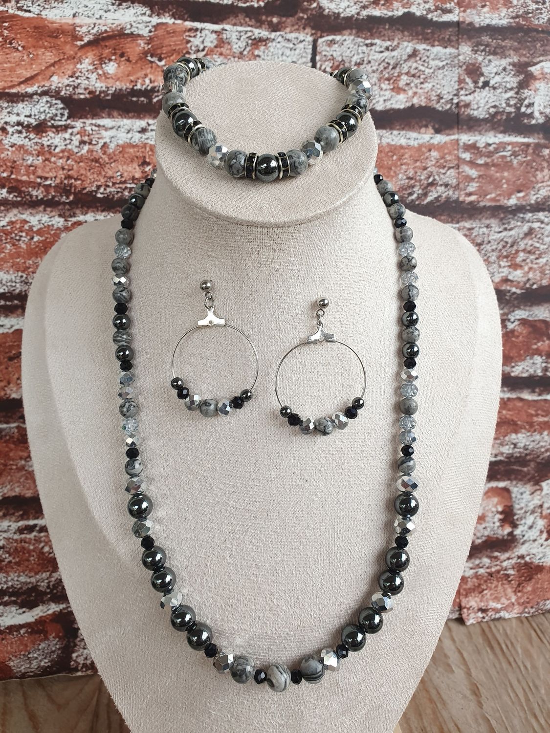 Parure Jaspe Picasso &amp; Hématite