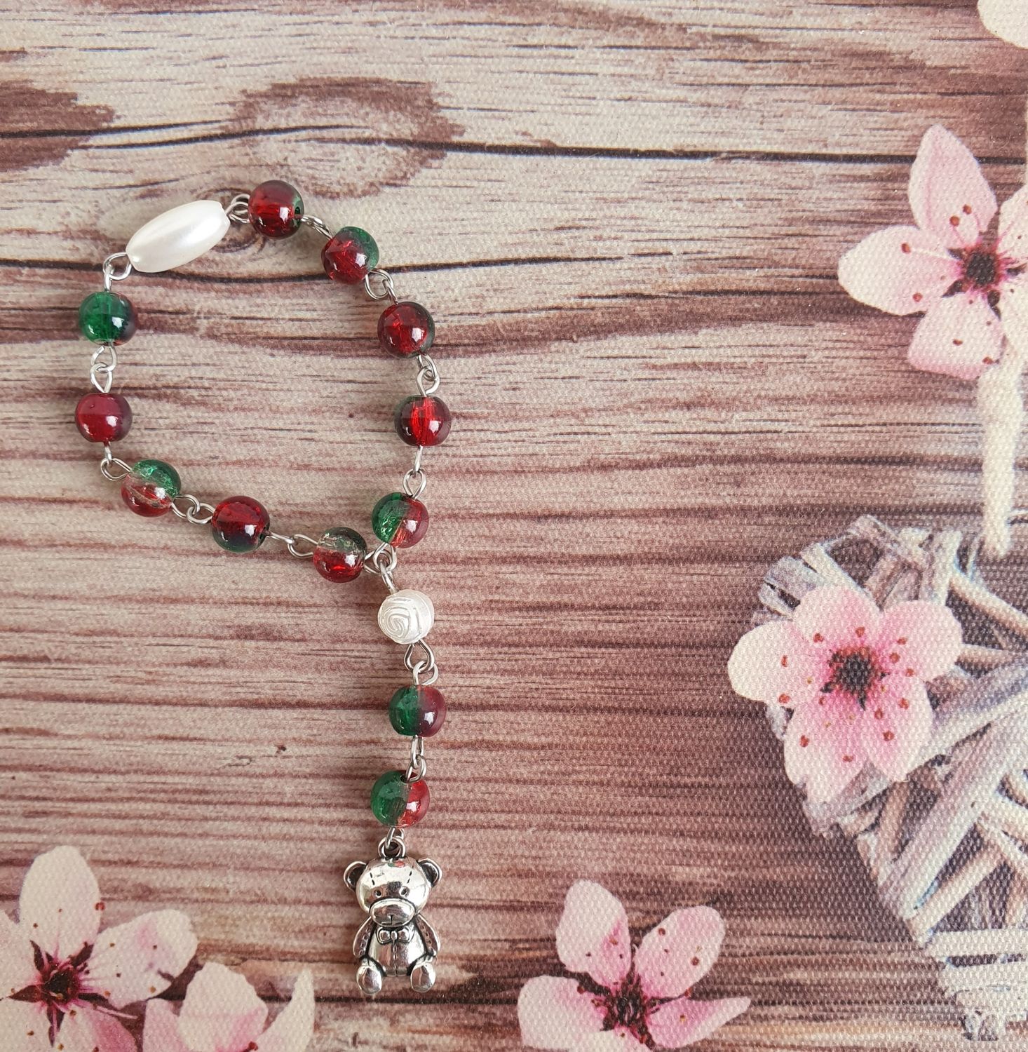 Chapelet XS 10cm Argenté Perles de Verre esprit NOEL 6mm