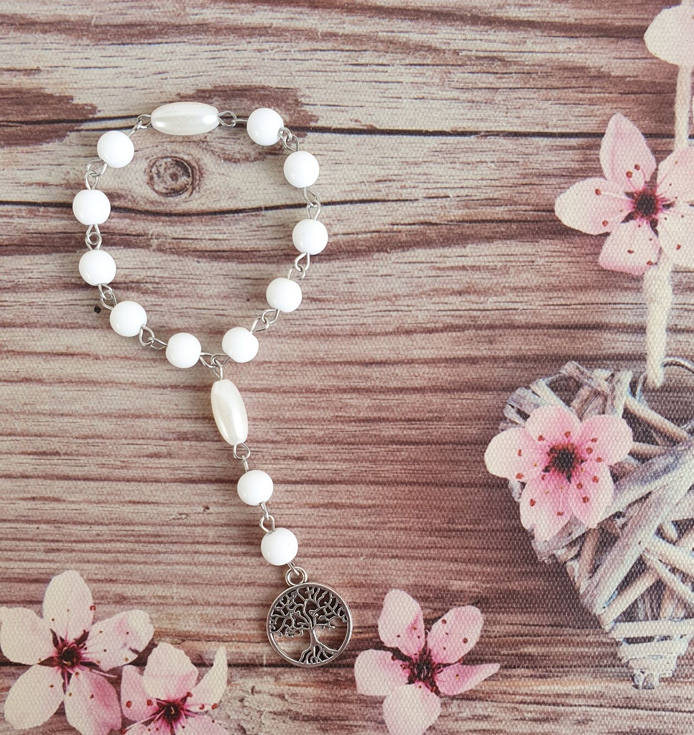 Chapelet XS 10cm Argenté Pierre Naturelle Agate blanche 6mm