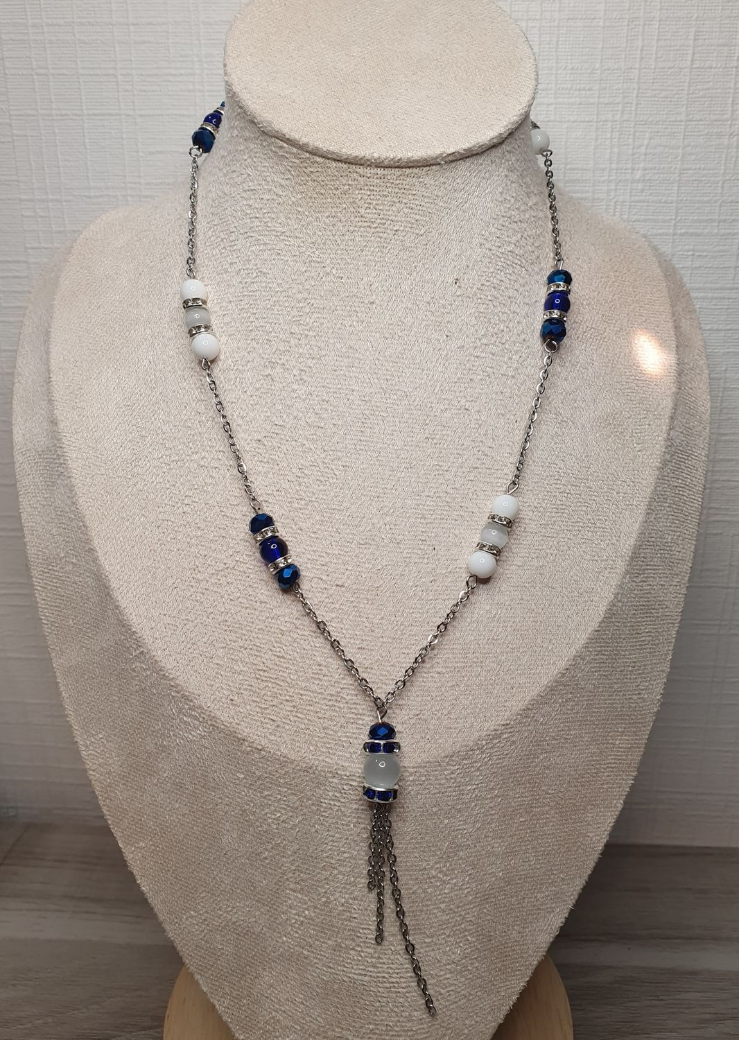 Collier Acier Inoxydable Bleu &amp; Blanc