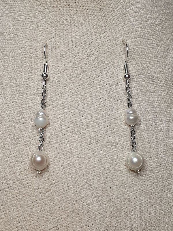 Boucles d&#39;oreilles Duo Perles d&#39;eau douce AAA