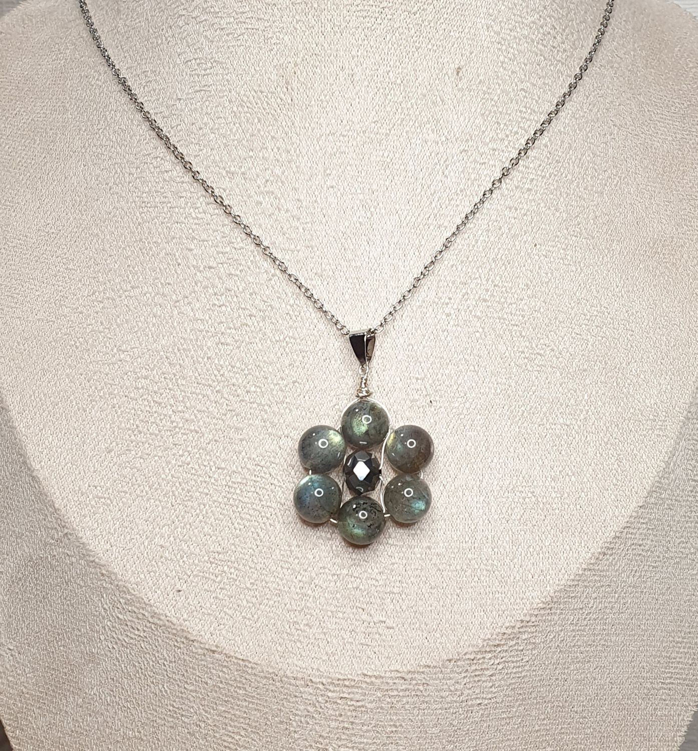Fleur de Noël Labradorite et cristal verre argenté