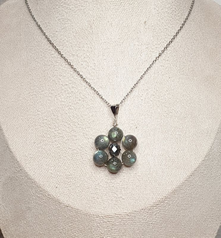 Fleur de Noël Labradorite et cristal verre argenté
