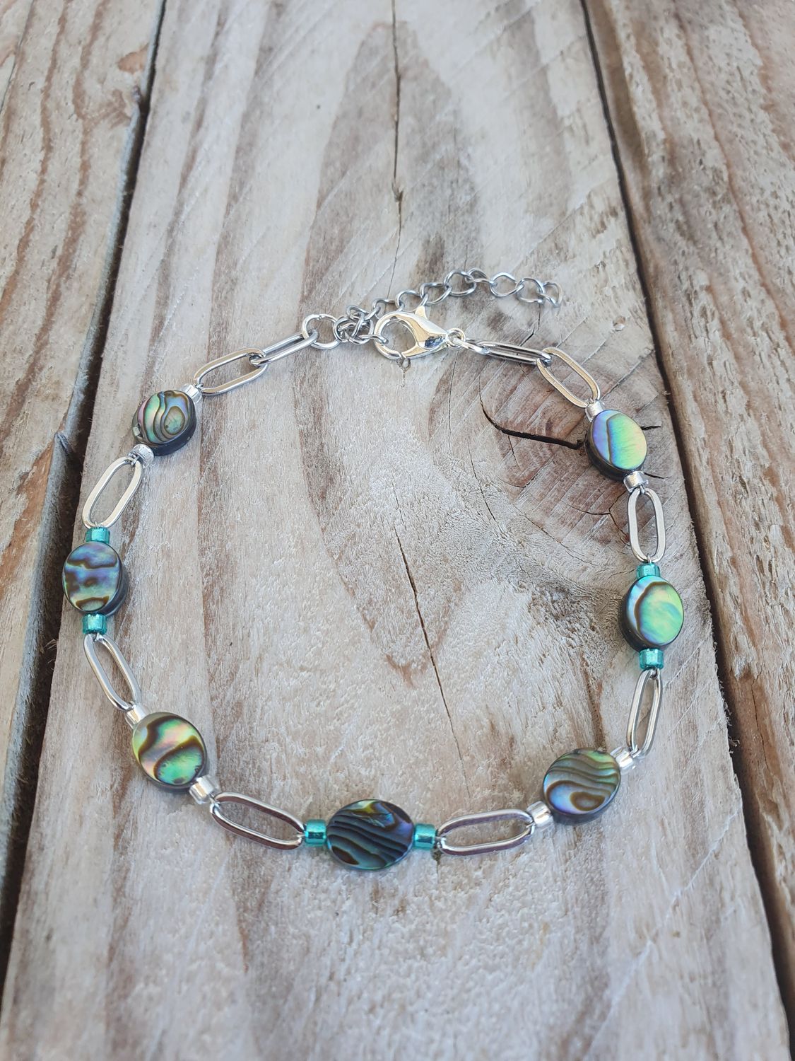 Bracelet Nacre Ormeaux Ovale 6*8mm Acier inoxydable Argenté 