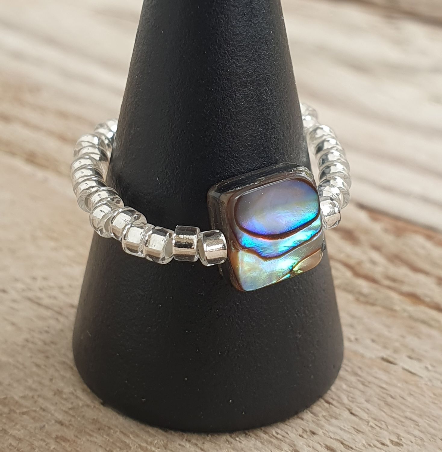 Bague extensible Nacre Abalone Carré