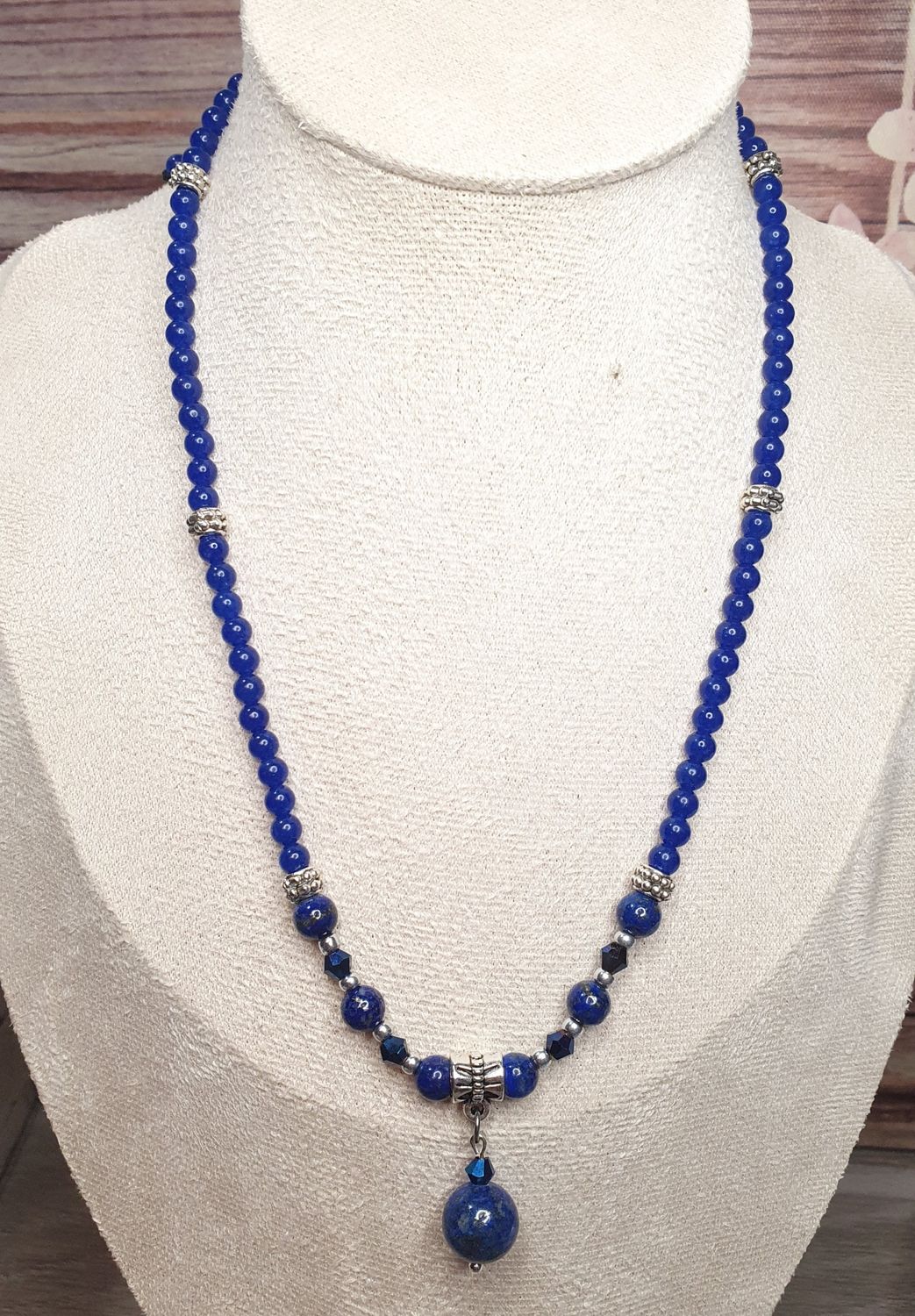 Collier Lapis lazuli &amp; Perles de verre Blue