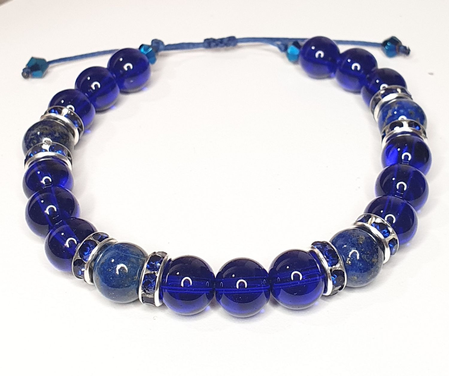 Bracelet Shamballa Lapis Lazuli &amp; PDV Blue 8mm