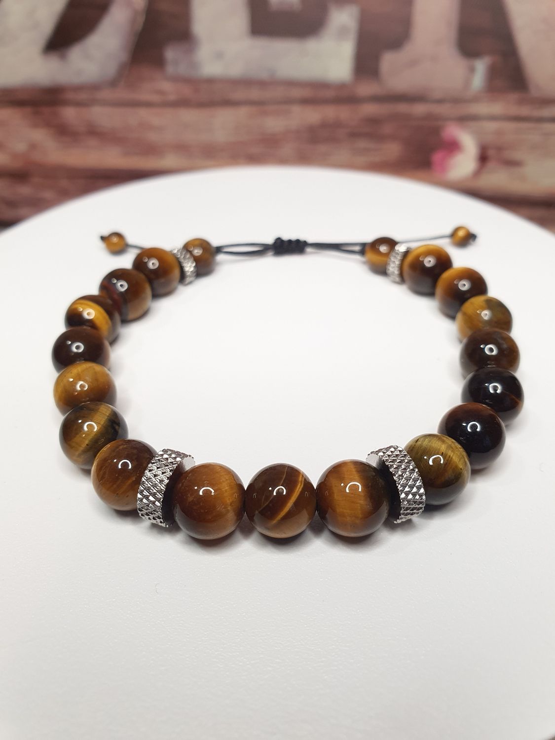 Bracelet Shamballa œil de tigre Homme , Réglable 16 à 21cm