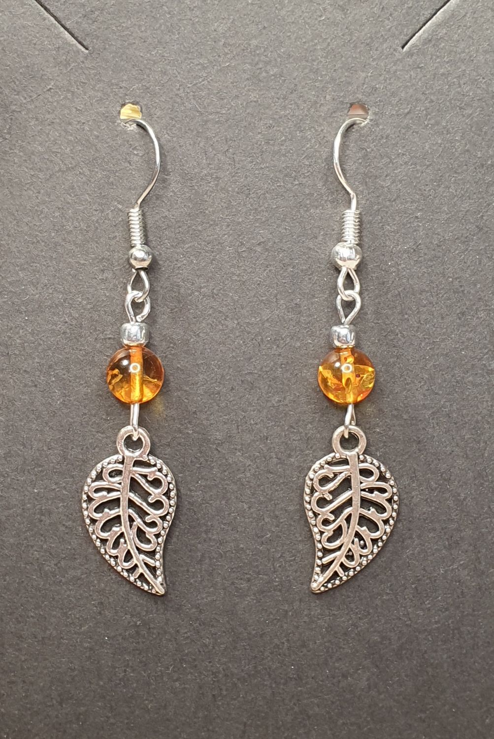 Boucles d'oreilles Ambre Feuilles argenté