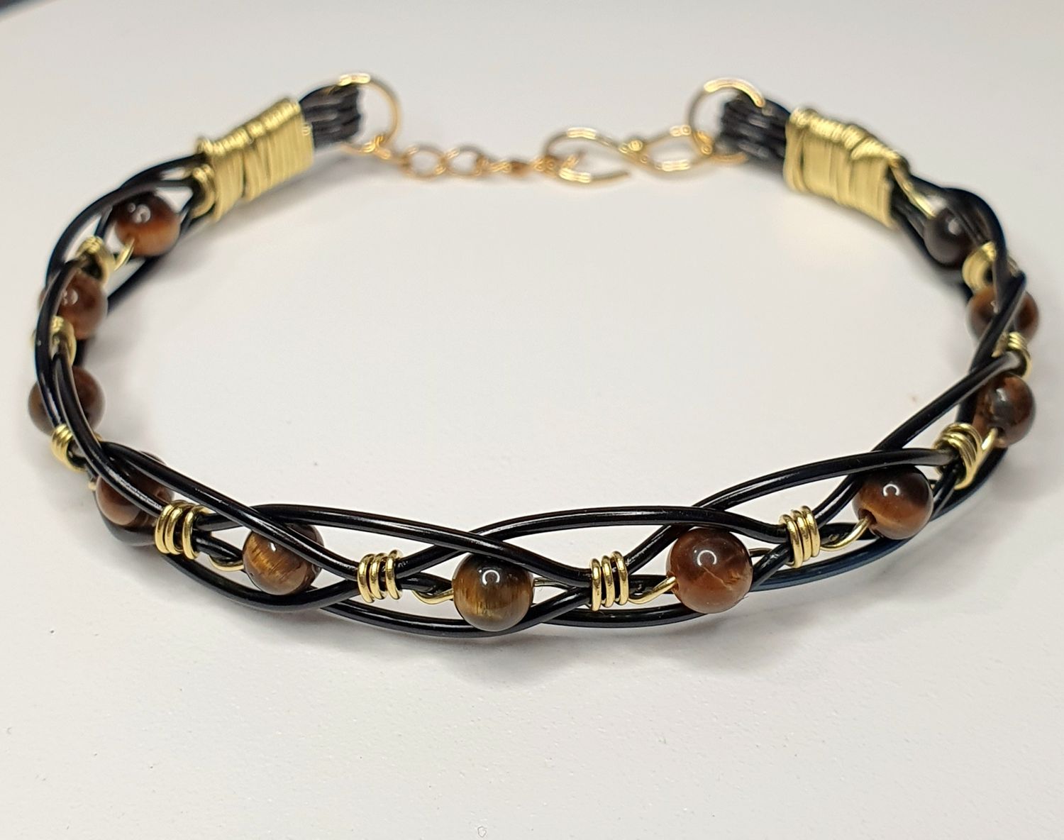 Bracelet Celtique Oeil de Tigre Noir et Doré