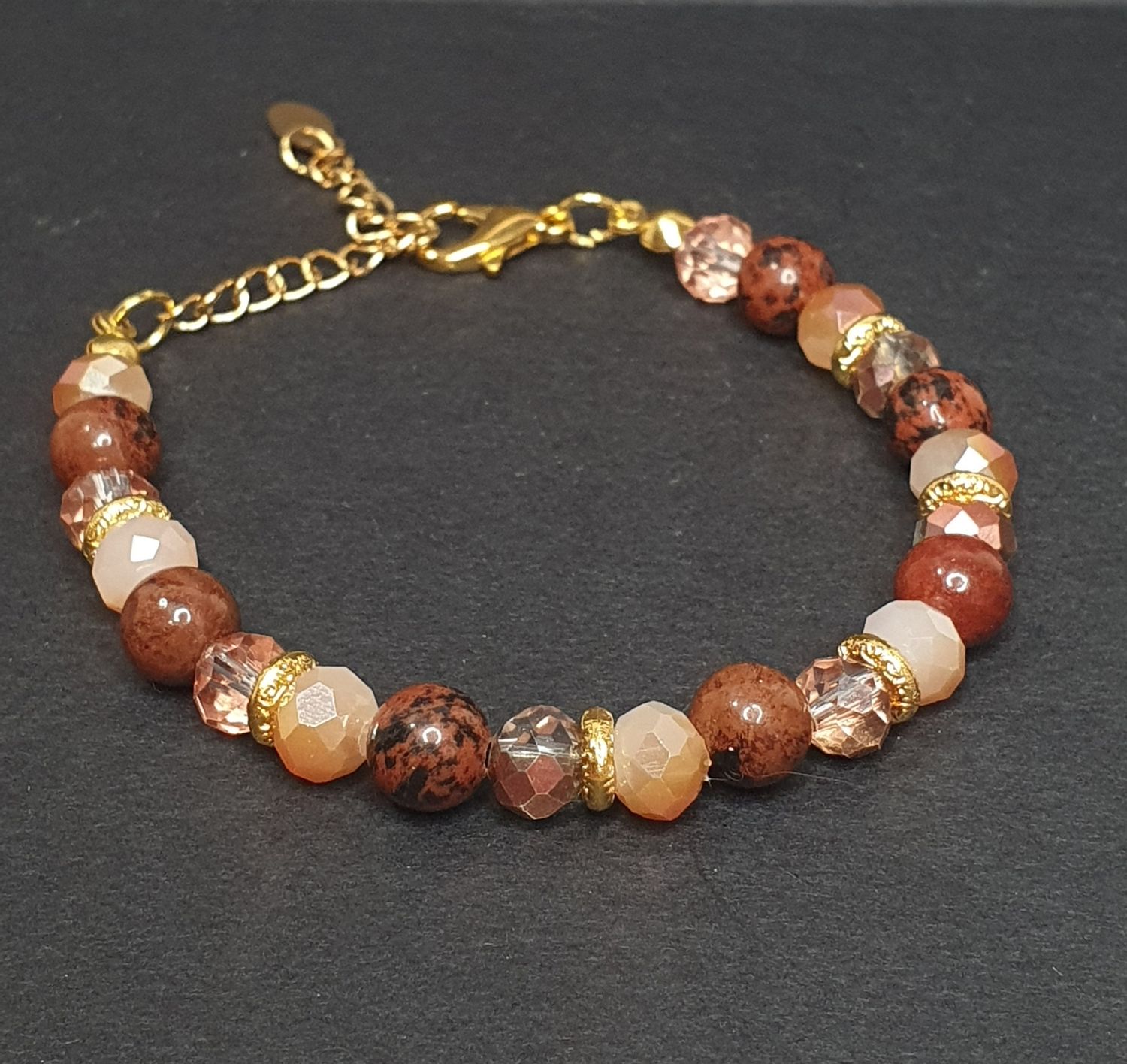 Bracelet Fantaisie Obsidienne et Perles de verre