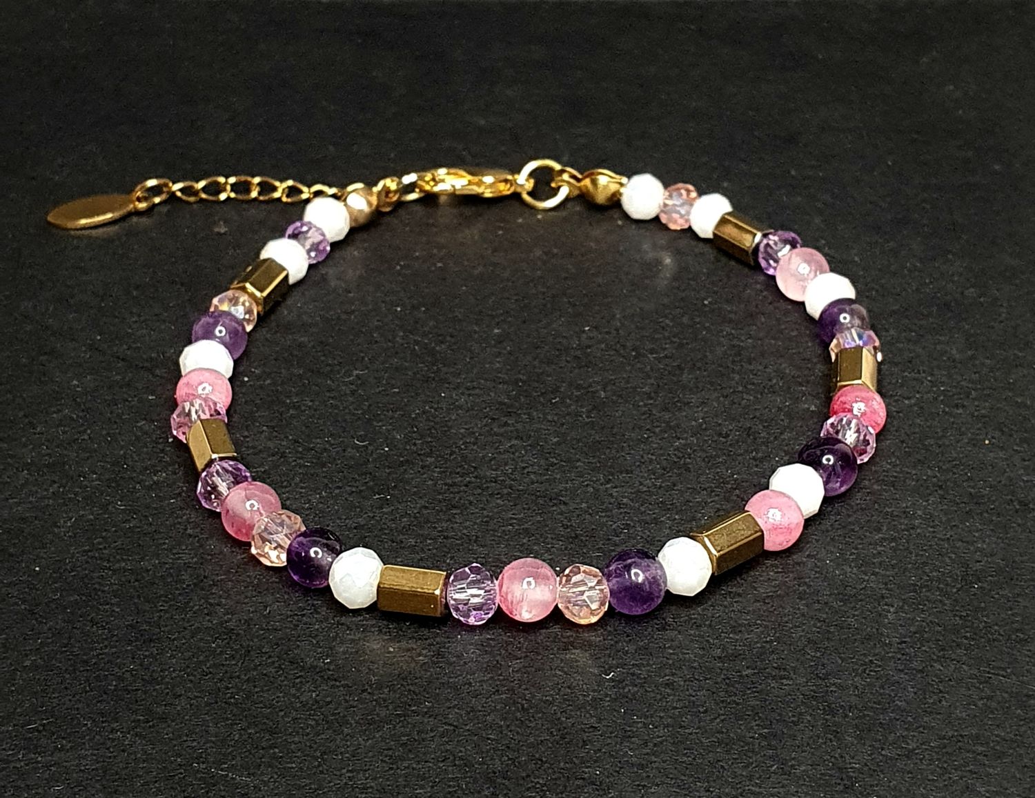 Bracelet Améthyste &amp; Quartz fraise 4mm