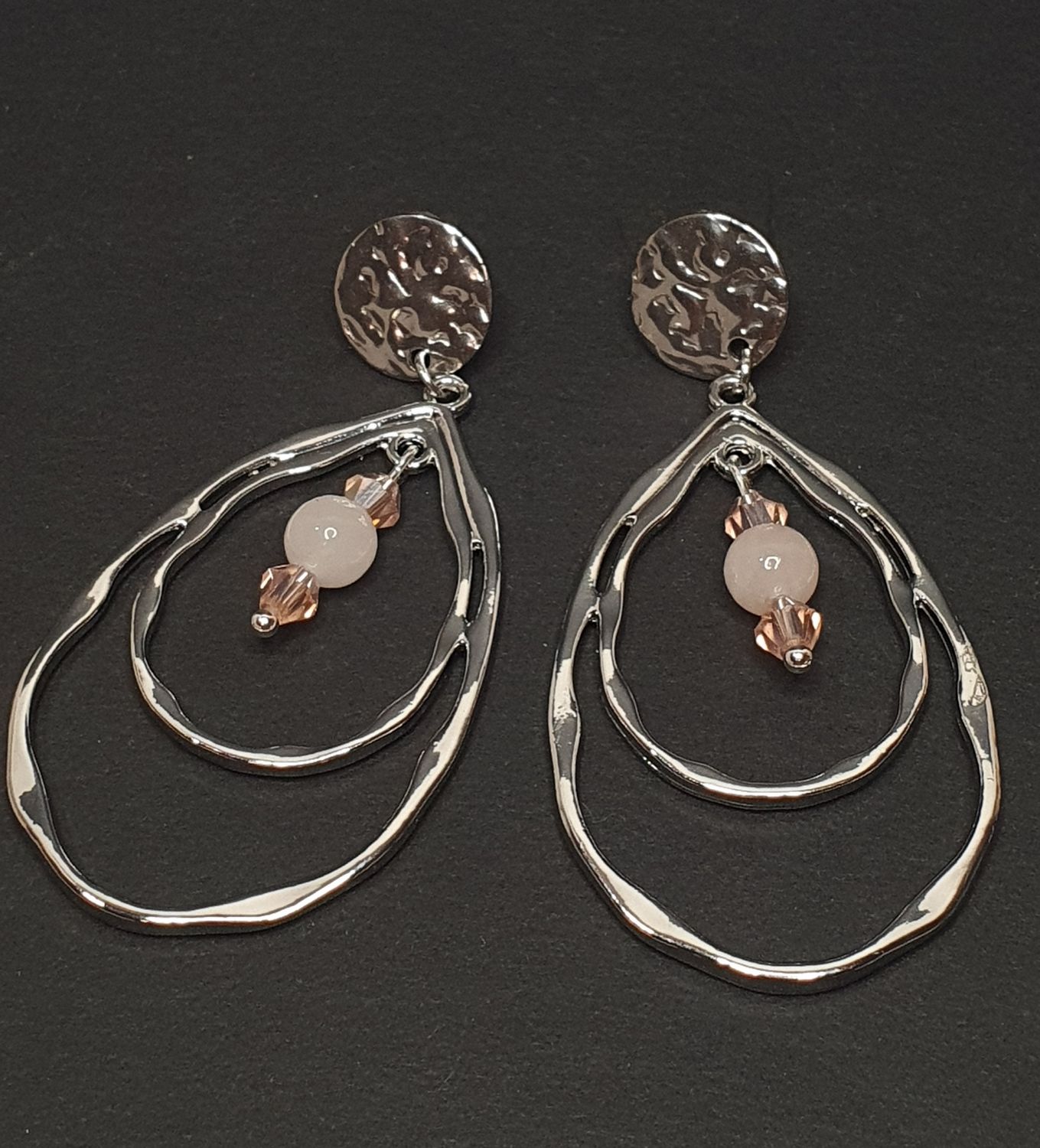 Boucles d'oreilles Ovale Quartz Rose