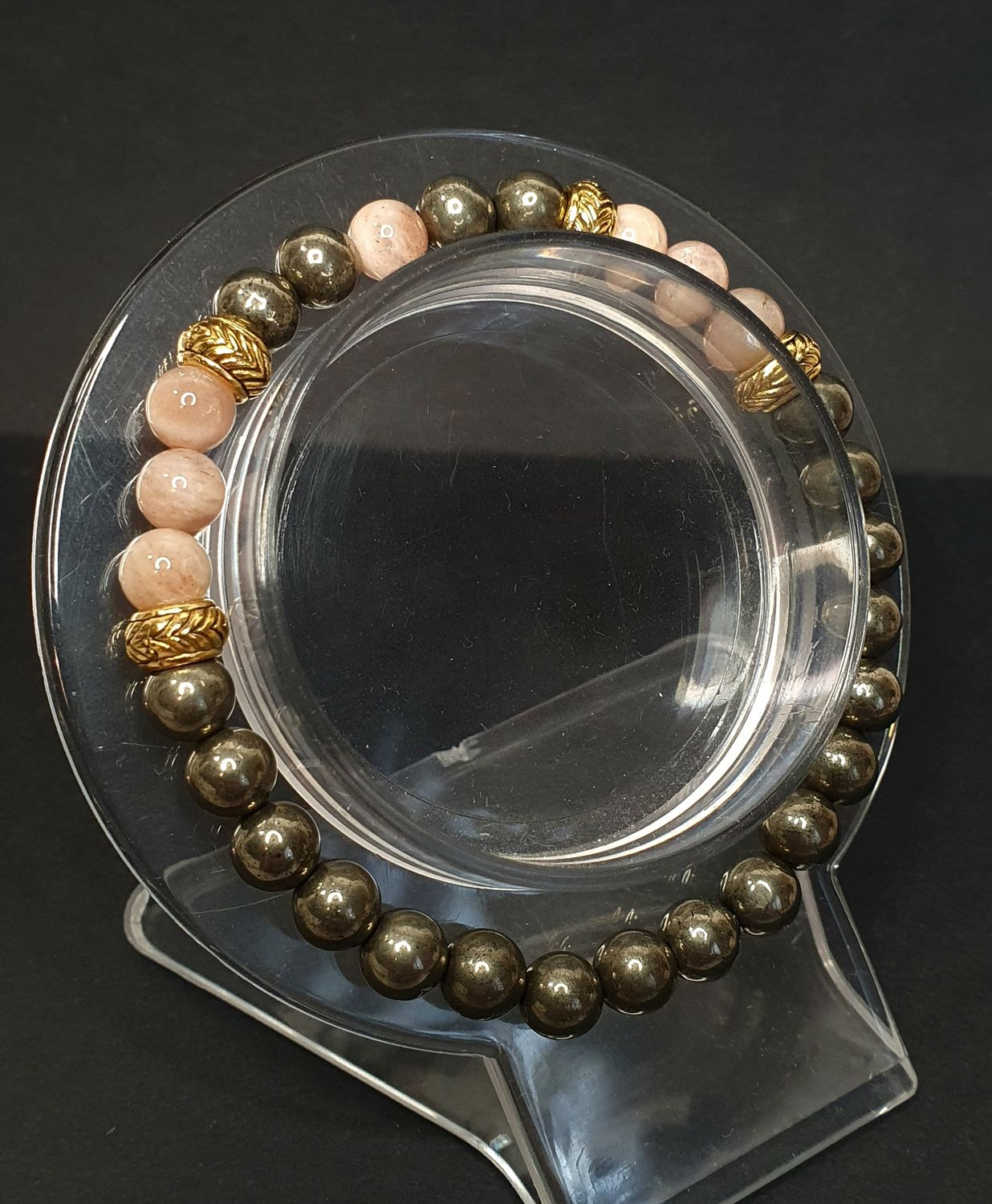 Bracelet modèle INDIAN Pierre de Soleil &amp; Pyrite 