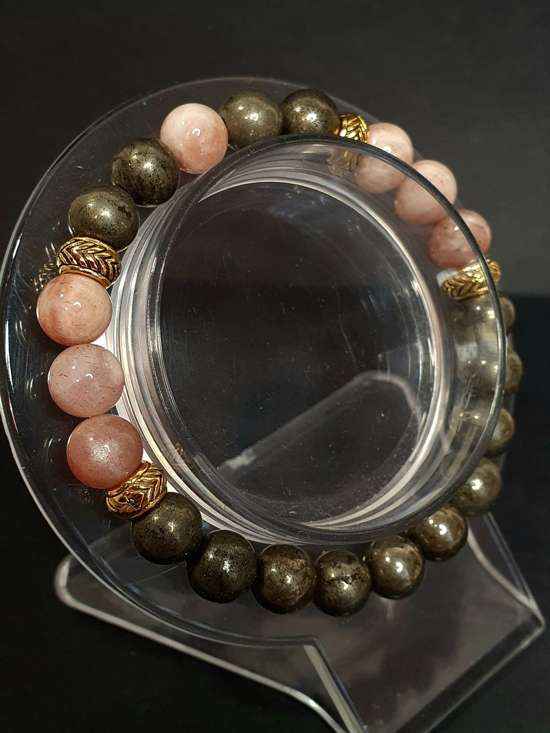 Bracelet modèle INDIAN Pierre de Soleil &amp; Pyrite 8mm