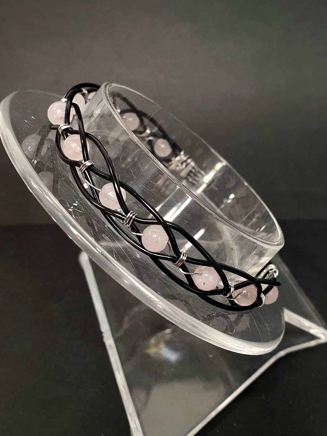 Bracelet Celtique Quartz Rose Noir 