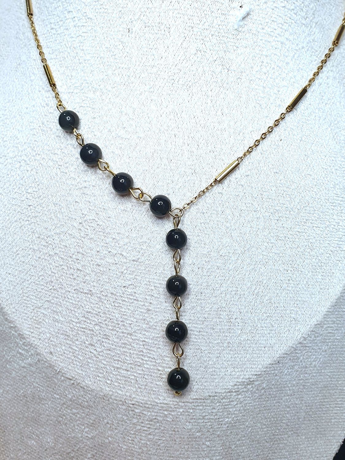 Collier " Glamour " Obsidienne Noire Doré 