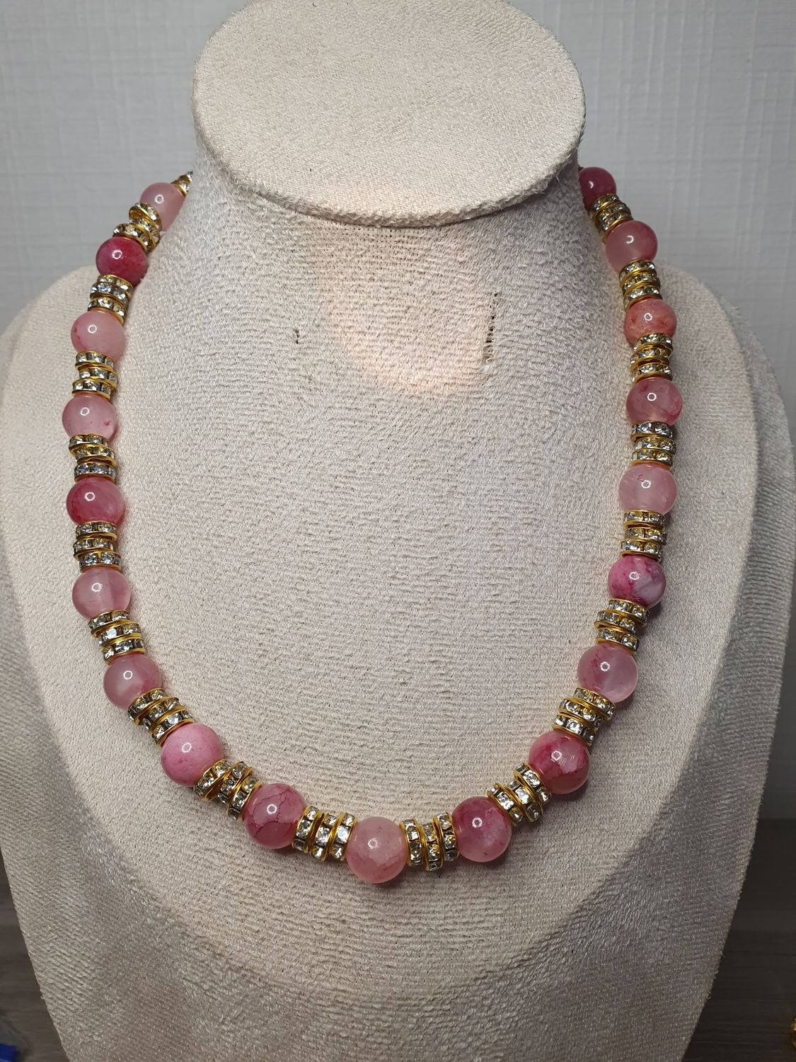 Collier strass Jade rouge cerise