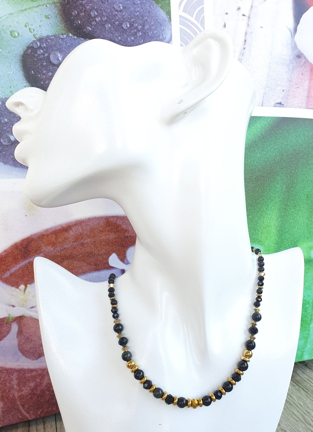 Collier Black &amp; Gold 6-4mm