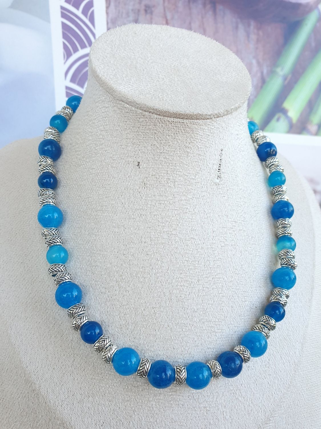 Collier agate bleue argenté 
