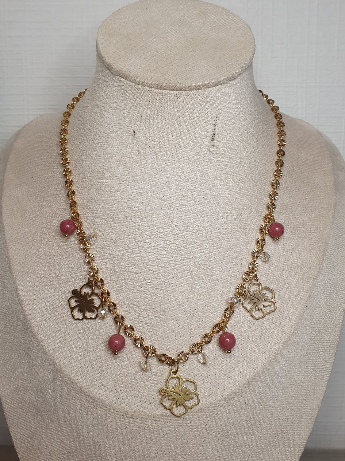 Collier Hibiscus Rhodonite 