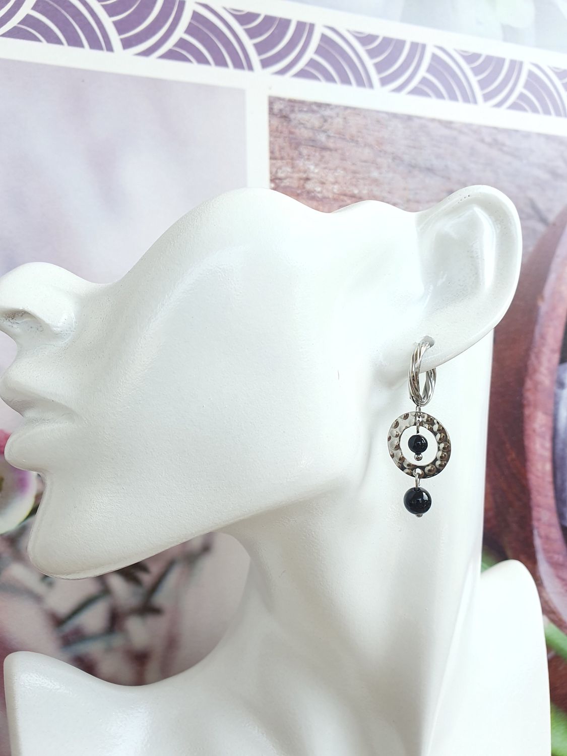 Boucles d'oreilles Agate noire &amp; Argenté