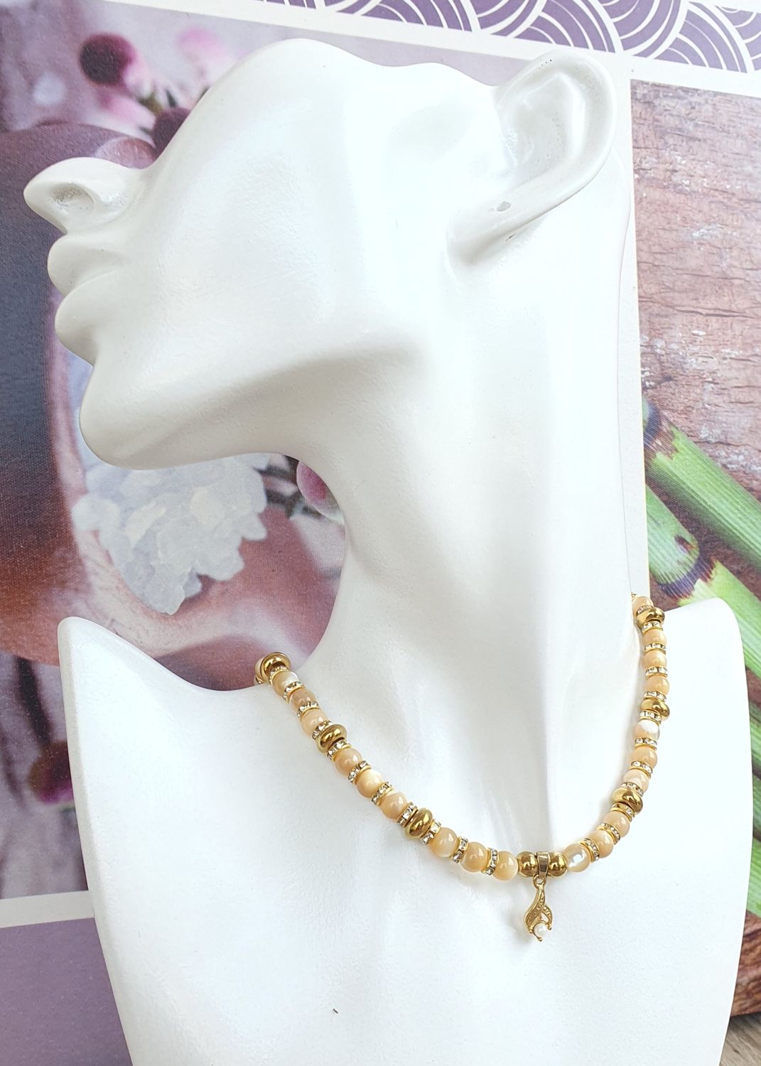 Collier Nacre Caramel 6mm doré