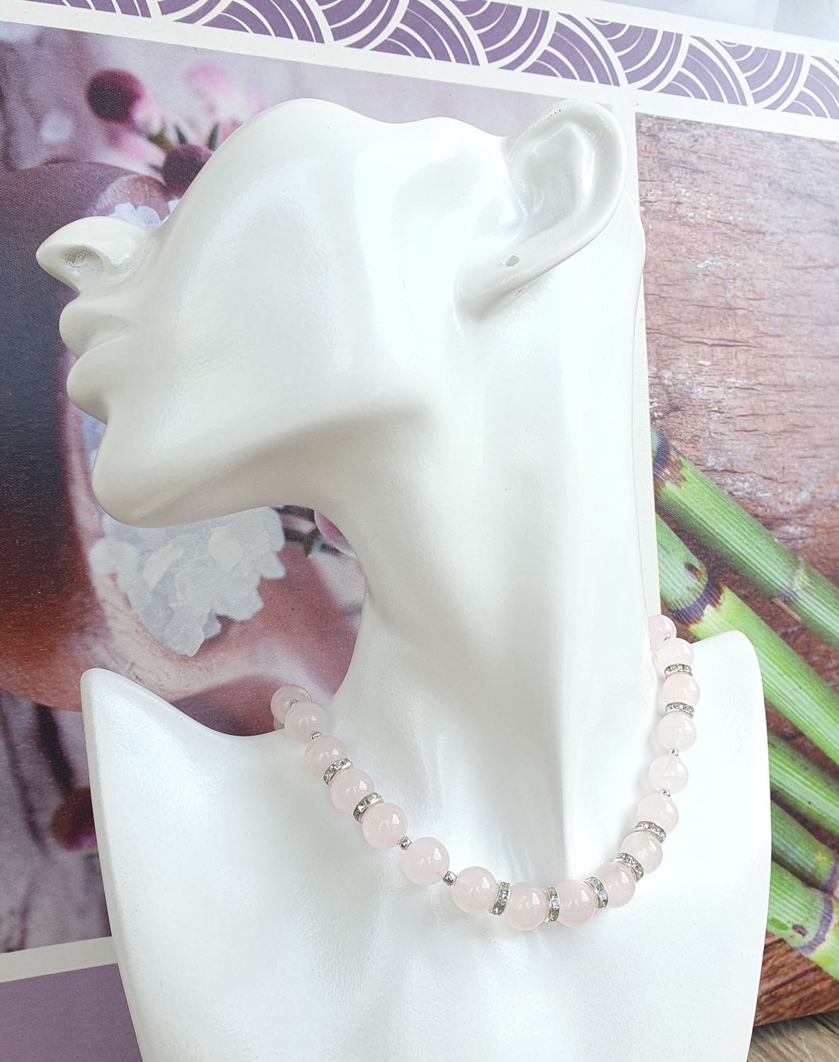 Collier Quartz Rose 10mm Argenté