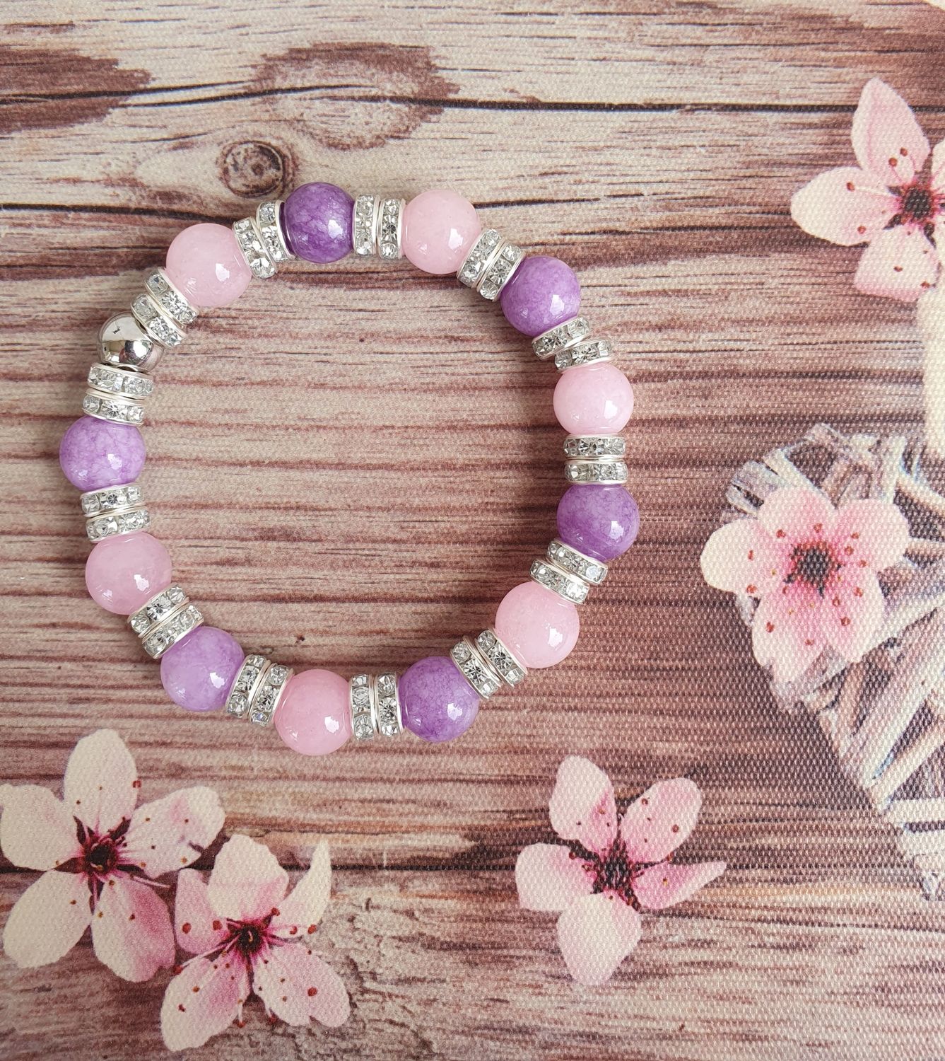 Bracelet Jade Teintée Violette et quartz rose 10mm
