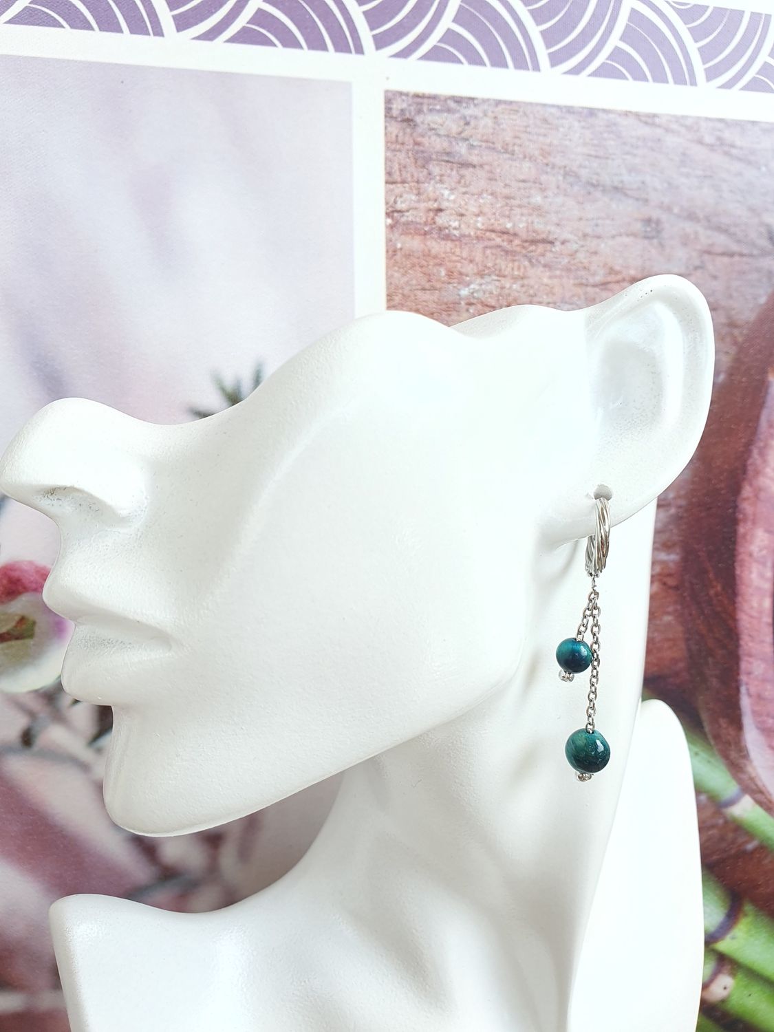 Boucles Oeil de Tigre chauffé turquoise Argenté