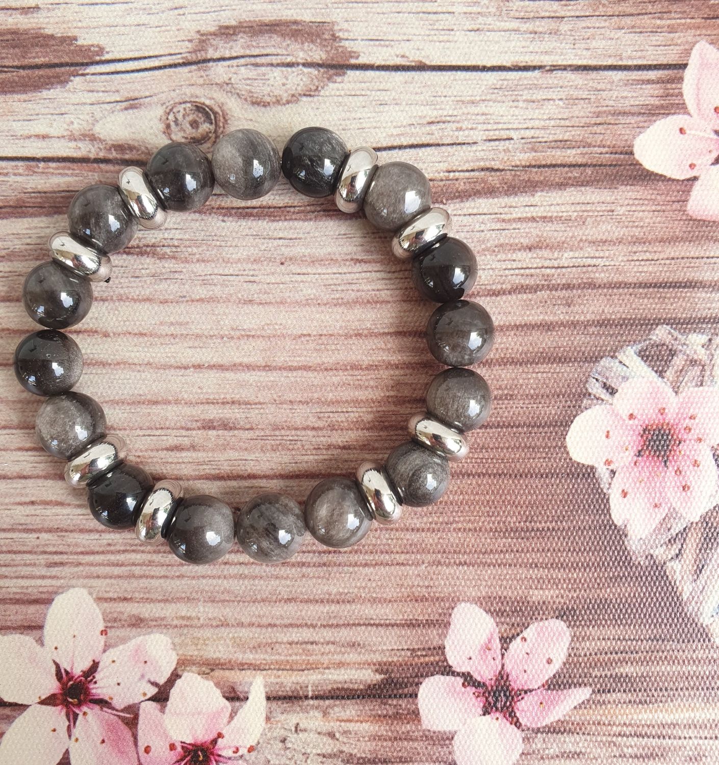 Bracelet Oeil de chat gris 10mm