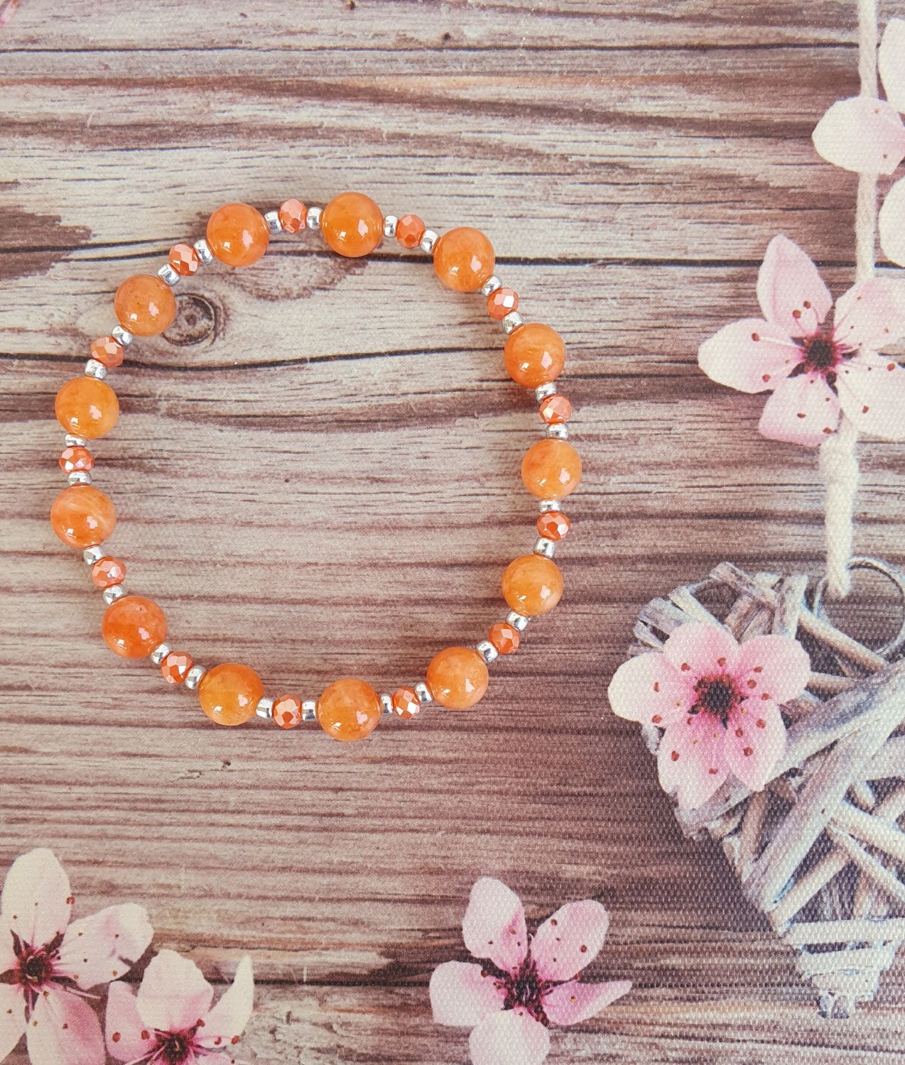 Bracelet Serie Cristal 8mm Jade Orange 