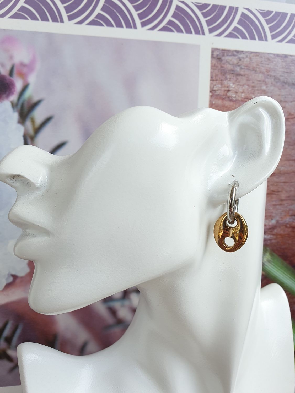 Boucles d'oreilles Acier inoxydable Grain de café Argenté doré