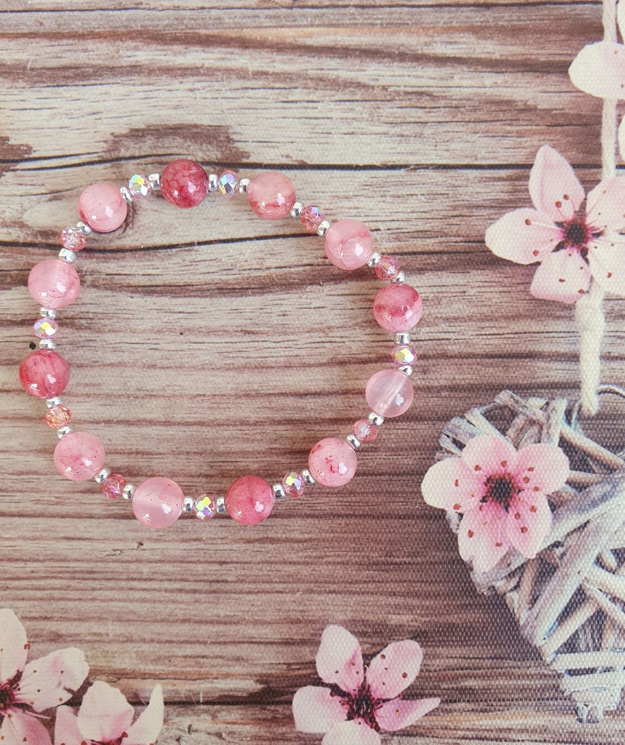 Bracelet Serie Cristal 8mm Jade Cerisier