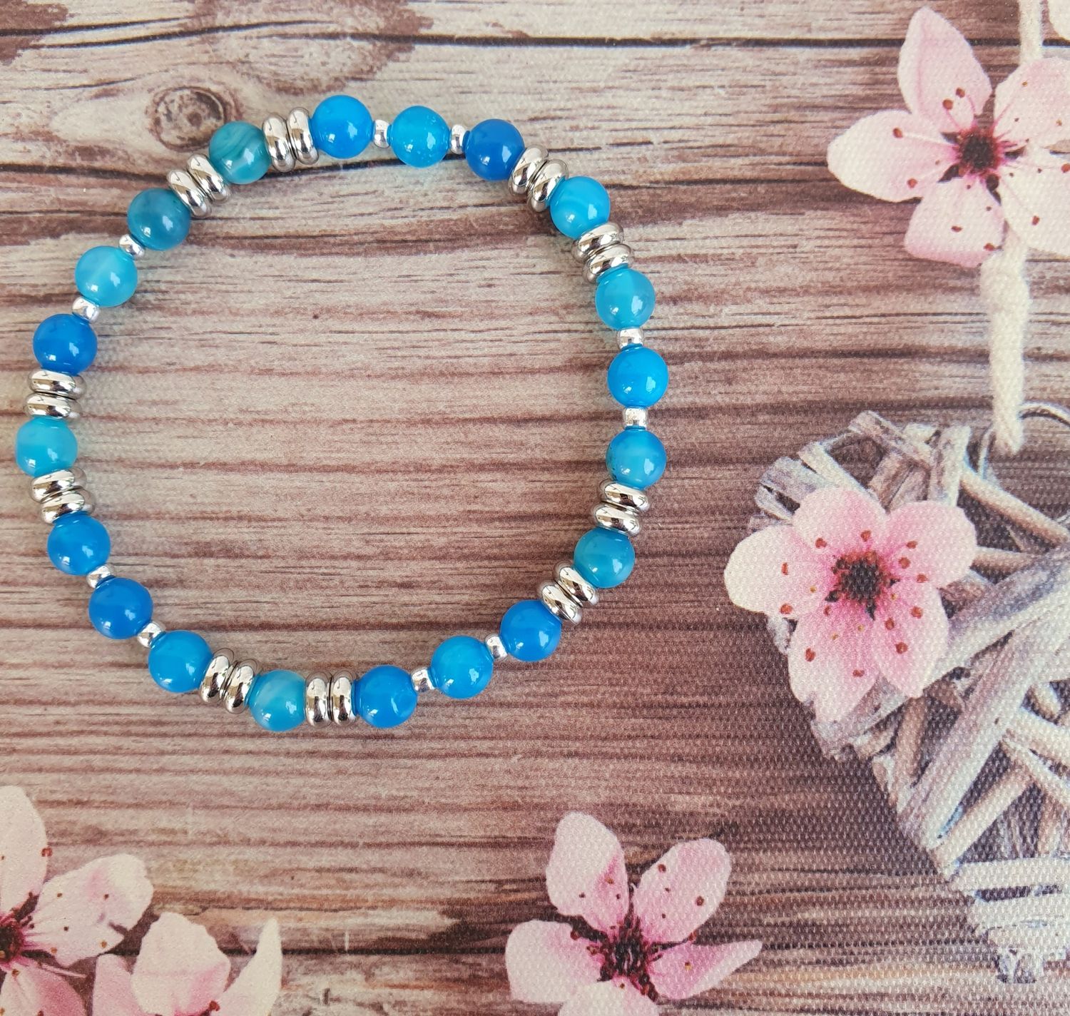 Bracelet 6mm Agate bleu