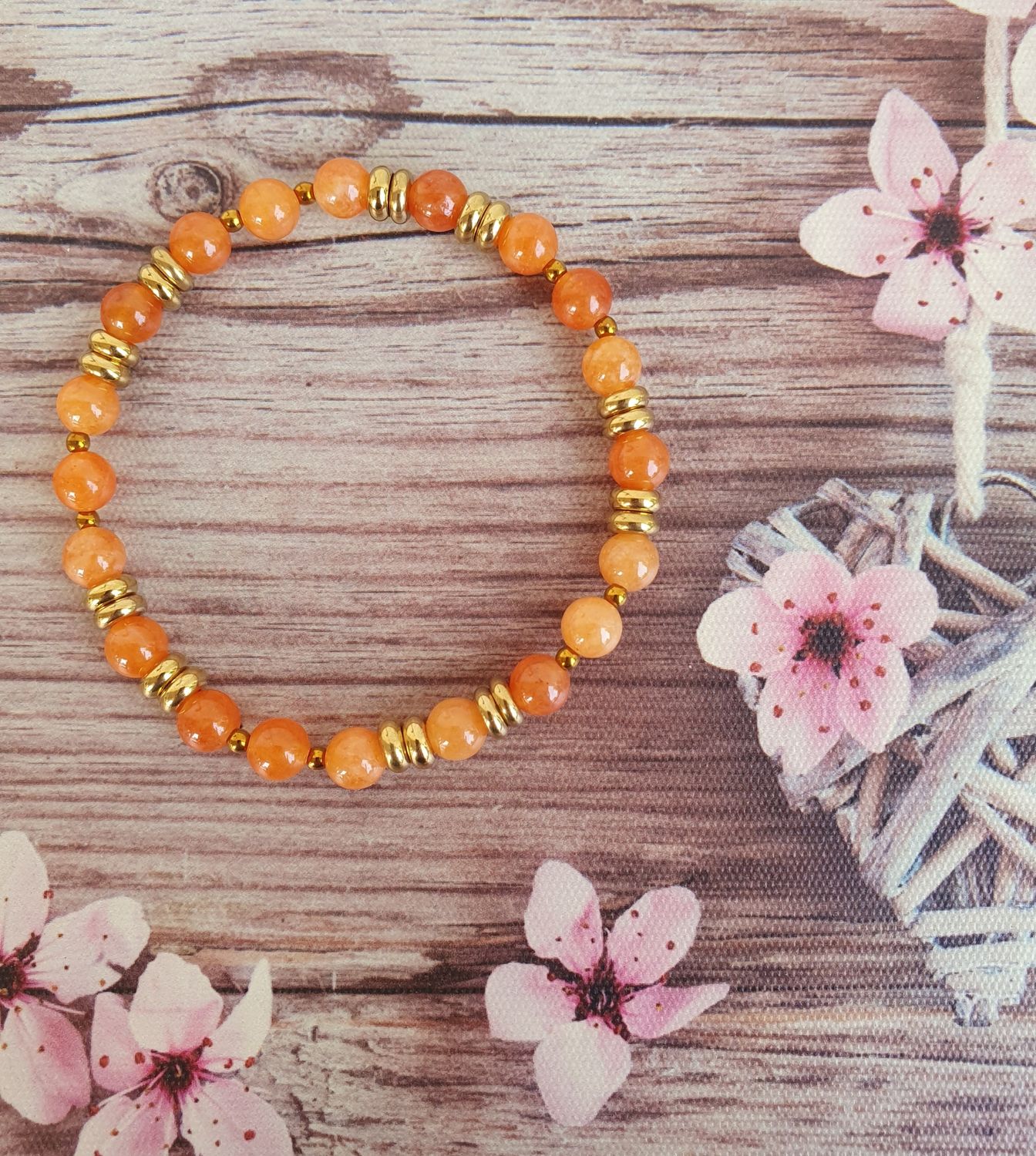 Bracelet 6mm jade orange 